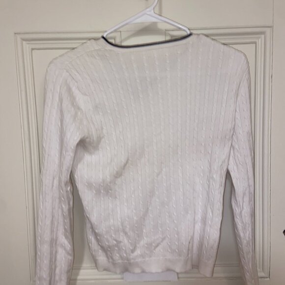 Polo Ralph Lauren Cable Knit White Navy Cotton V Neck Pullover - Picture 5 of 5